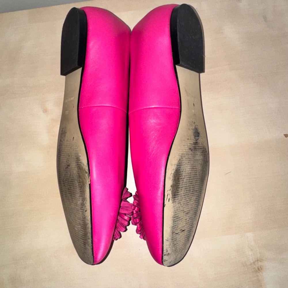 Talbots Hot Pink Leather Ballet Flats Pom Pom Detail Womens 8.5M Fuchsia Shoes - Picture 16 of 16